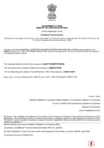 MCA Certificate of Incorporation Aggarwal Superfast
