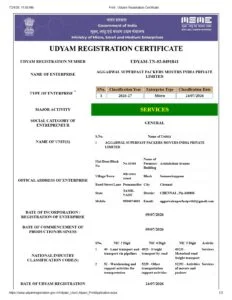 UDYAM MSME Certificate Aggarwal Superfast