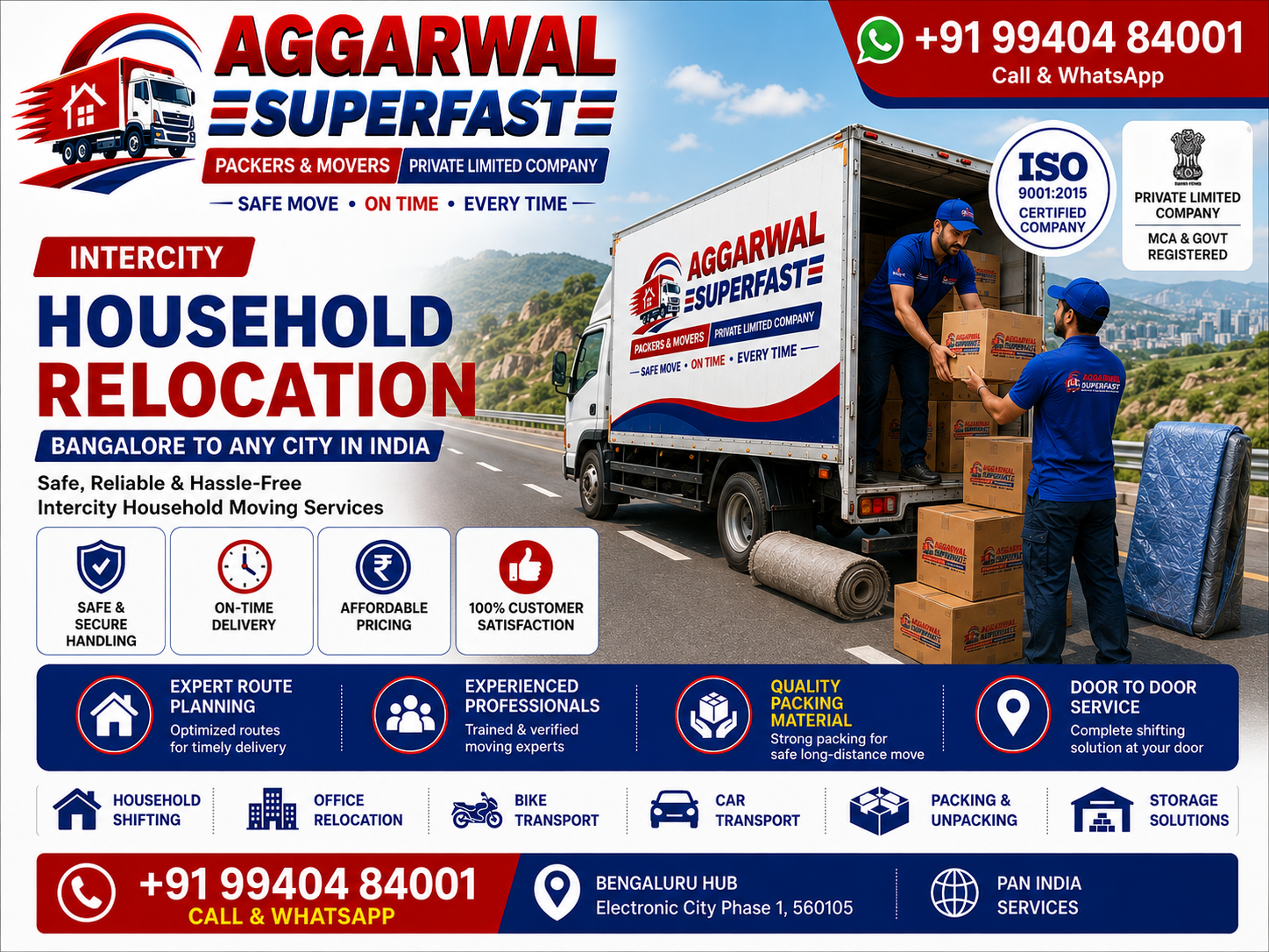 Intercity household relocation from Bangalore to other Indian cities by Aggarwal Superfast Packers and Movers
