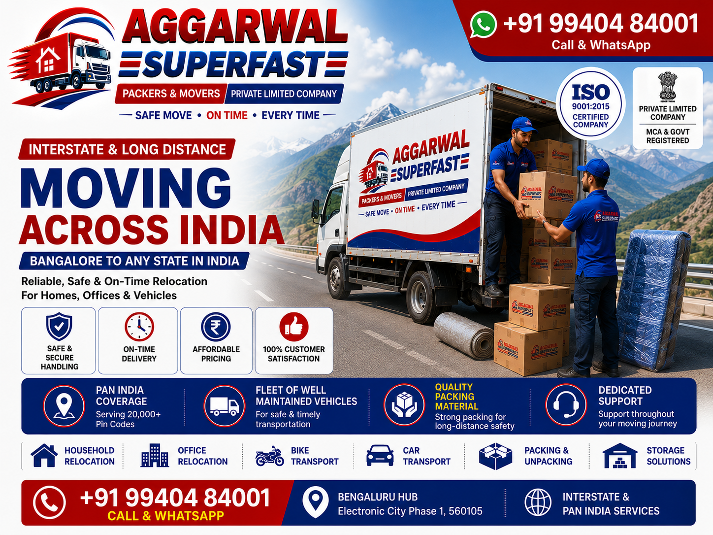 Interstate and long distance moving services from Bangalore by Aggarwal Superfast Packers and Movers